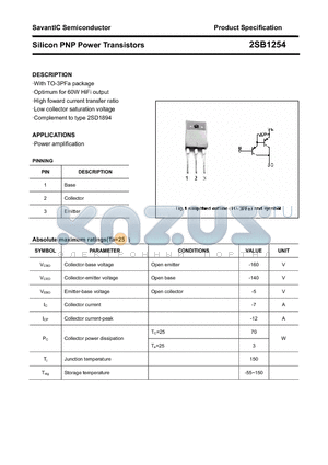 2SB1254 datasheet - Silicon PNP Power Transistors