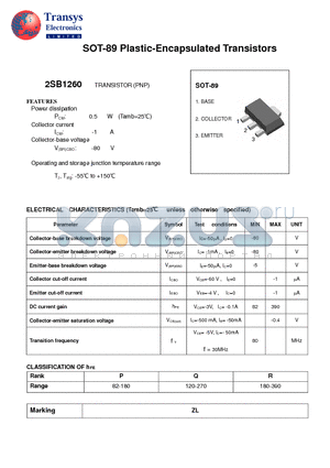 2SB1260 datasheet - Plastic-Encapsulated Transistors