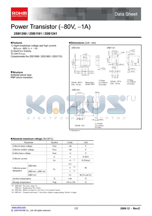 2SB1260 datasheet - Power Transistor (-80V, -1A)