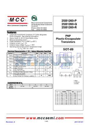 2SB1260-Q datasheet - PNP Plastic-Encapsulate Transistors