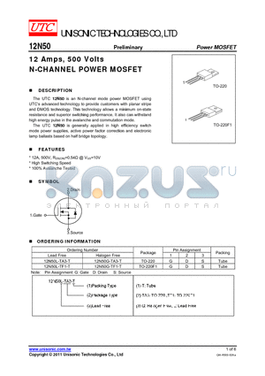 12N50 datasheet - 12 Amps, 500 Volts N-CHANNEL POWER MOSFET