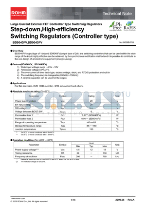 BD9040FV datasheet - Step-down,High-efficiency Switching Regulators (Controller type)