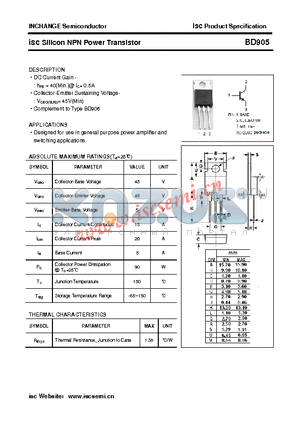 BD905 datasheet - isc Silicon NPN Power Transistor