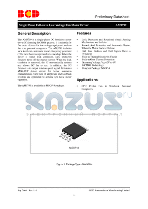 AM9799 datasheet - Single Phase Full-wave Low Voltage Fan Motor Driver