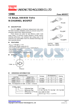 12N60 datasheet - 12 Amps, 600/650 Volts N-CHANNEL MOSFET