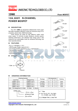 12N60G-T2Q-T datasheet - 12A, 600V N-CHANNEL POWER MOSFET