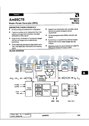 AM95C75JC datasheet - Raster Printer Comtroller (RPC)