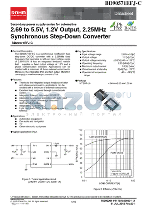 BD90571EFJ-C datasheet - 2.69 to 5.5V, 1.2V Output, 2.25MHz Synchronous Step-Down Converter