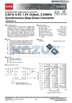 BD90535EFJ-C datasheet - 2.69 to 5.5V, 1.5V Output, 2.25MHz Synchronous Step-Down Converter