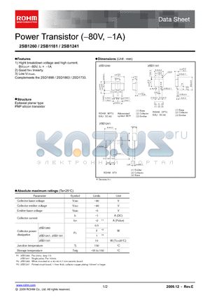 2SB1260_09 datasheet - Power Transistor (-80V, -1A)