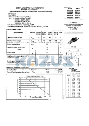 BD906 datasheet - COMPLEMENTARY SILICON PLASTIC POWER TRANSISTORS