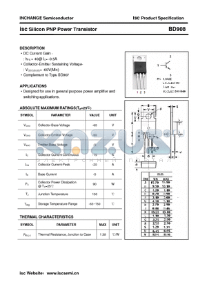 BD908 datasheet - isc Silicon PNP Power Transistor