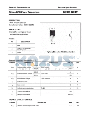 BD909 datasheet - Silicon NPN Power Transistors