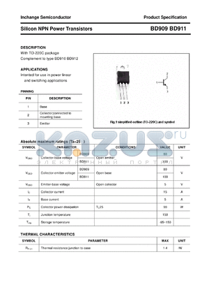 BD909 datasheet - Silicon NPN Power Transistors
