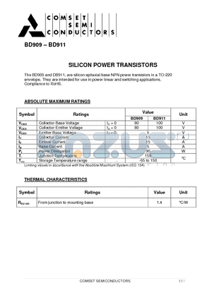 BD909 datasheet - SILICON POWER TRANSISTORS