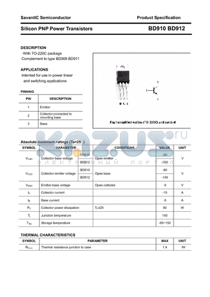 BD910 datasheet - Silicon PNP Power Transistors