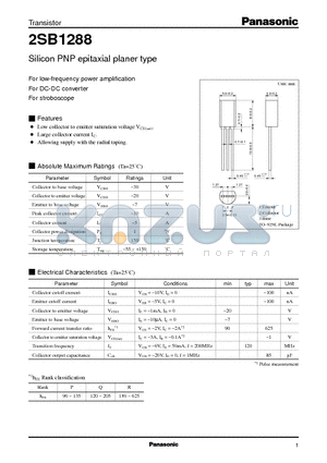 2SB1288 datasheet - Silicon PNP epitaxial planer type(For low-frequency power amplification)