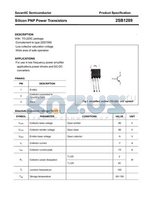 2SB1289 datasheet - Silicon PNP Power Transistors
