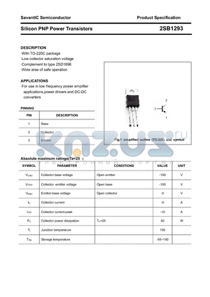 2SB1293 datasheet - Silicon PNP Power Transistors