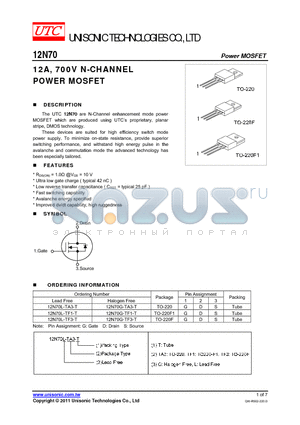 12N80G-TA3-T datasheet - 12A, 800V N-CHANNEL POWER MOSFET