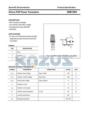 2SB1294 datasheet - Silicon PNP Power Transistors
