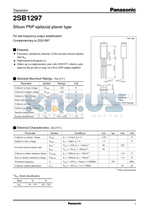 2SB1297 datasheet - Silicon PNP epitaxial planer type(For low-frequency output amplification)