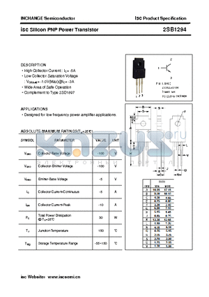 2SB1294 datasheet - isc Silicon PNP Power Transistor