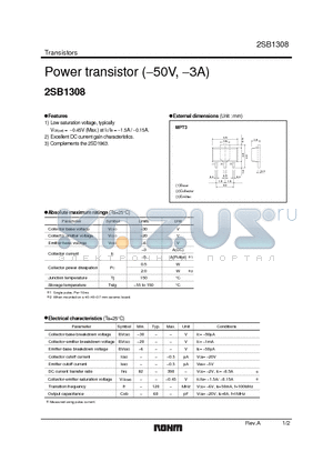 2SB1308 datasheet - Power Transistor (-50V, -3A)