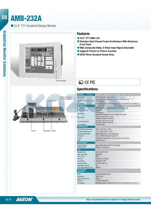 AMB-232A datasheet - 10.4 TFT SVGA LCD