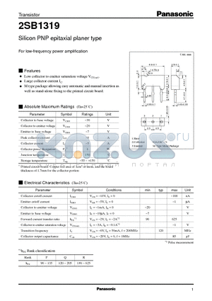 2SB1319 datasheet - Silicon PNP epitaxial planer type(For low-frequency power amplification)