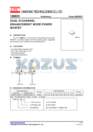 12NN10 datasheet - DUAL N-CHANNEL ENHANCEMENT MODE POWER MOSFET