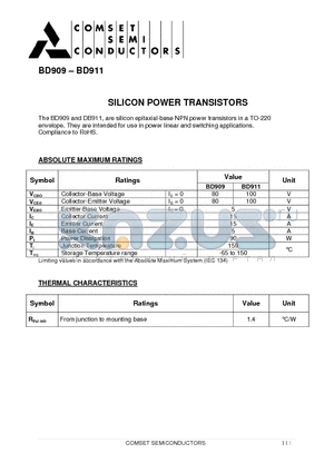BD911 datasheet - SILICON POWER TRANSISTORS
