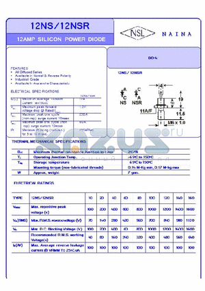 12NS datasheet - 12AMP SILICON POWER DIODE