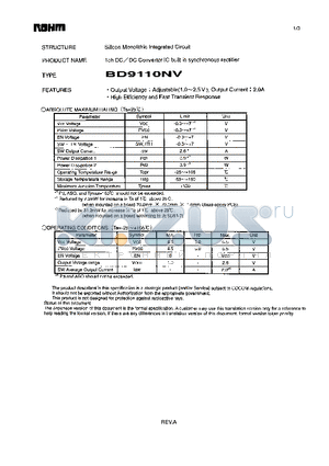 BD9110NV datasheet - 1ch DC/DC Converter IC built in Synchronous rectifier