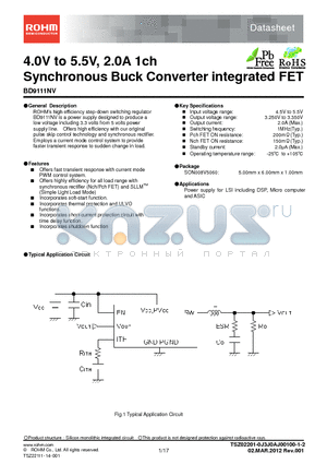 BD9111NV datasheet - 4.0V to 5.5V, 2.0A 1ch Synchronous Buck Converter integrated FET