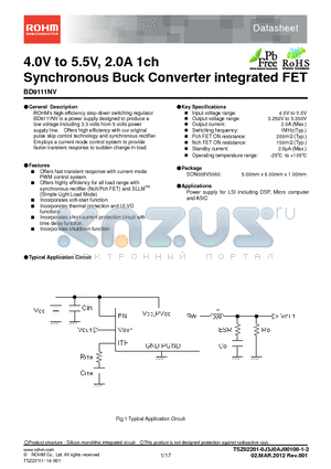 BD9111NV_12 datasheet - 4.0V to 5.5V, 2.0A 1ch Synchronous Buck Converter integrated FET