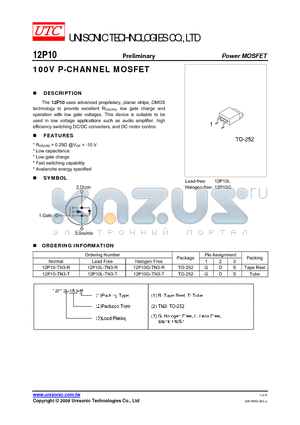 12P10-TN3-T datasheet - 100V P-CHANNEL MOSFET