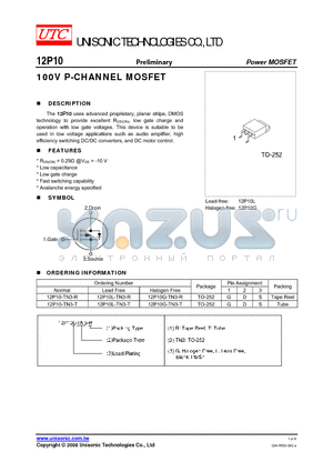 12P10-TN3-R datasheet - 100V P-CHANNEL MOSFET