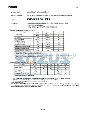 BD9120HFN datasheet - 1ch DC/DC Converter Controller IC with Built-in Synchronous rectifier