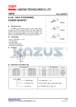 12P10G-TN3-R datasheet - 9.4A, 100V P-CHANNEL POWER MOSFET