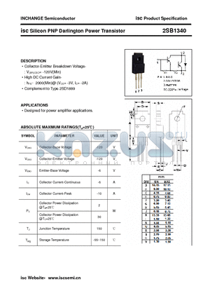 2SB1340 datasheet - isc Silicon PNP Darlington Power Transistor