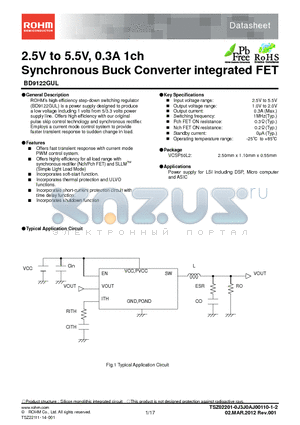 BD9122GUL datasheet - 2.5V to 5.5V, 0.3A 1ch Synchronous Buck Converter integrated FET