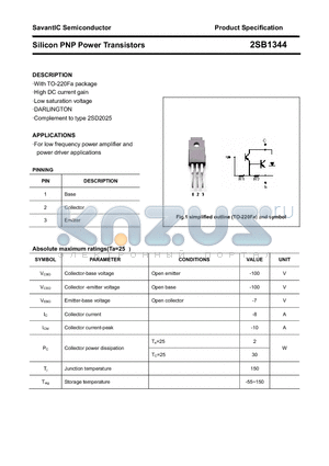 2SB1344 datasheet - Silicon PNP Power Transistors