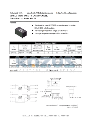 12PS6121A datasheet - SINGLE 10/100 BASE-TX LAN MAGNETIC
