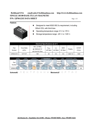 12PS6121E datasheet - SINGLE 10/100 BASE-TX LAN MAGNETIC