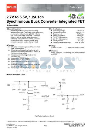 BD9123MUV datasheet - 2.7V to 5.5V, 1.2A 1ch Synchronous Buck Converter integrated FET