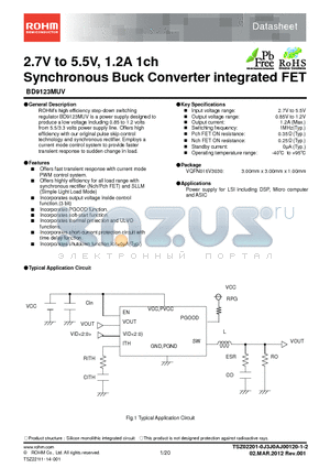 BD9123MUV_12 datasheet - 2.7V to 5.5V, 1.2A 1ch Synchronous Buck Converter integrated FET