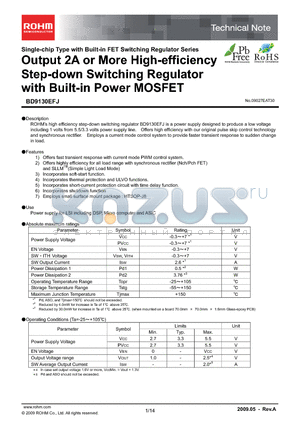 BD9130EFJ datasheet - Output 2A or More High-efficiency Step-down Switching Regulator with Built-in Power MOSFET