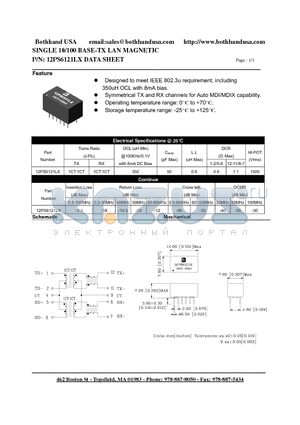 12PS6121LX datasheet - SINGLE 10/100 BASE-TX LAN MAGNETIC