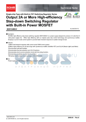 BD9134MUV datasheet - Output 2A or More High-efficiency Step-down Switching Regulator with Built-in Power MOSFET